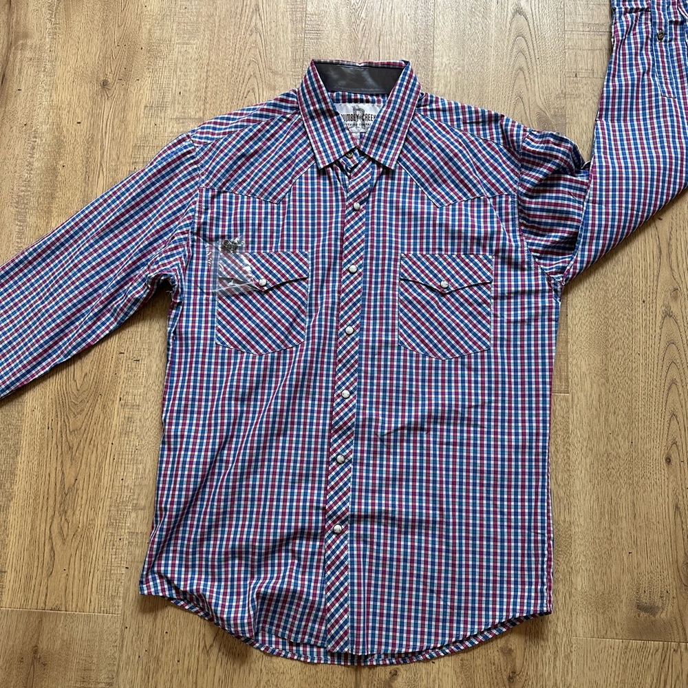 Button up western shirt long sleeve red and blue